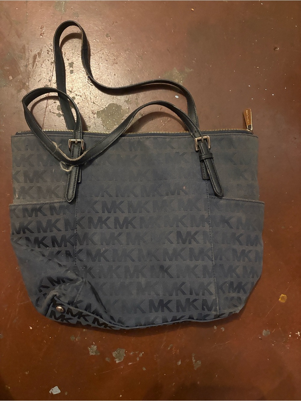 Michael Kors Black MK Monogram Tote with Leather Straps